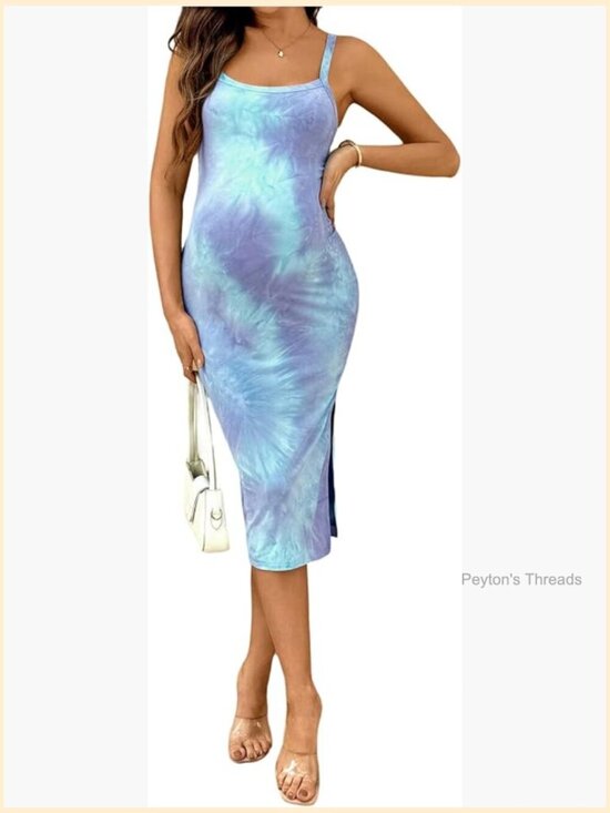 Dresses & Skirts - Sleeveless Maternity Bodycon Midi Dress with Slit Thigh